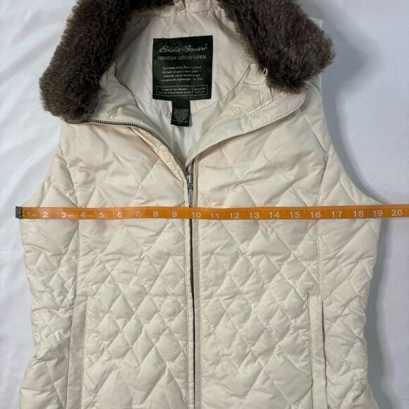 Eddie Bauer Vest Premium Goose Down Size M White Fur Trim Full Zip Puffer Gorp - Picture 5 of 8